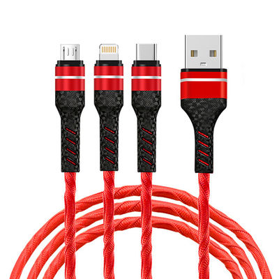 comprar Negro / Rojo 3 en 1 cable de carga trenzado 1M longitud USB 2.0 cable de carga rápida online manufacture