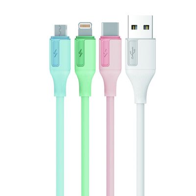 Mua Cáp sạc và truyền dữ liệu USBA-C/A-M/A-L 2A với loạt silicone đầy màu sắc và đầu nối nhôm màu xanh dương trắng xanh lá cây và hồng online manufacture
