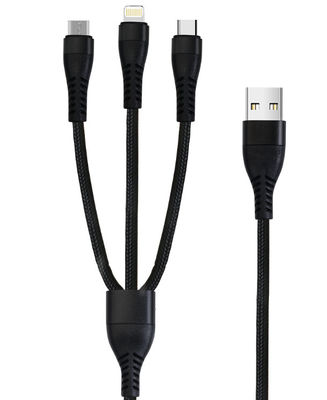 kupować 2025 Potrójny, pleciony aluminiowy kabel ładujący 1-do-3, czarny, dostosowany do szybkiej synchronizacji i trwałej wydajności online manufacture